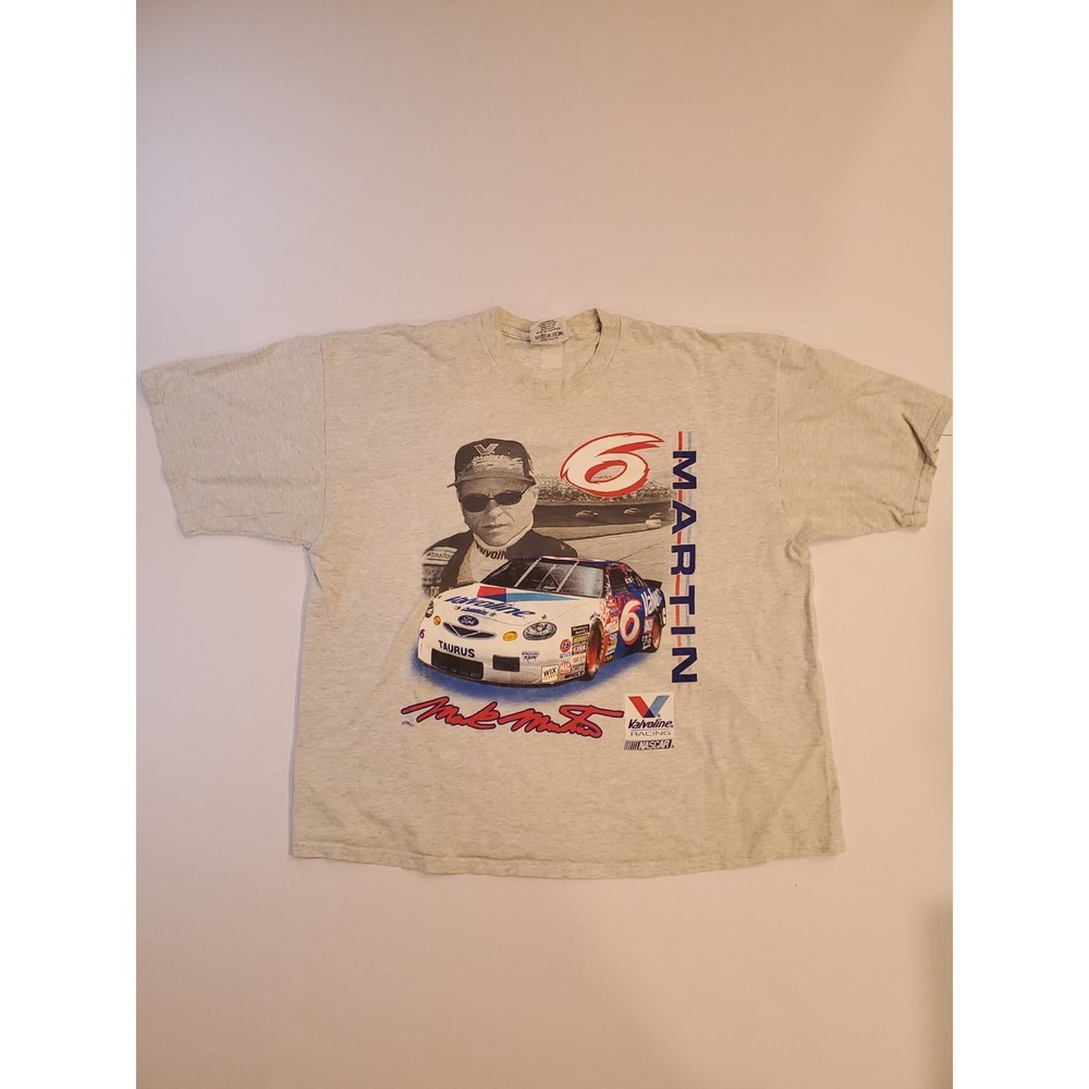 Vintage 90s Mark Martin NASCAR Chase T-shirt #6 Valvoline Racing 2XL Grey READ
